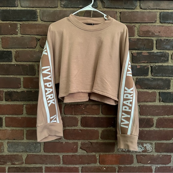 Ivy Park Cropped Sweatshirt With Taped Seams in Tan/Nude - Picture 4 of 5
